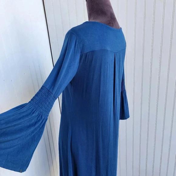 Spense Stretch Viscose Teal Turquoise Knee Length Dress Bell Sleeve V-Neck Sz M - Picture 6 of 10